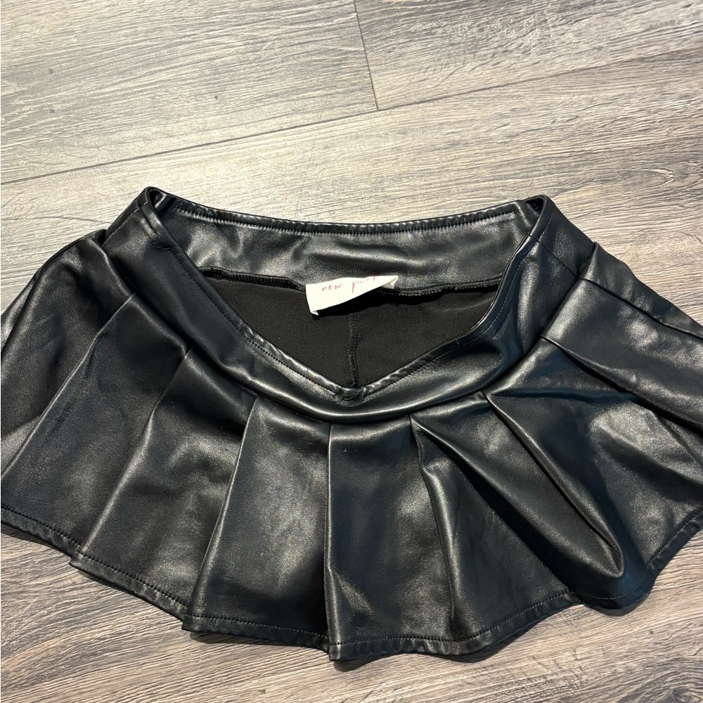 Black Faux Leather Pleated Skirt